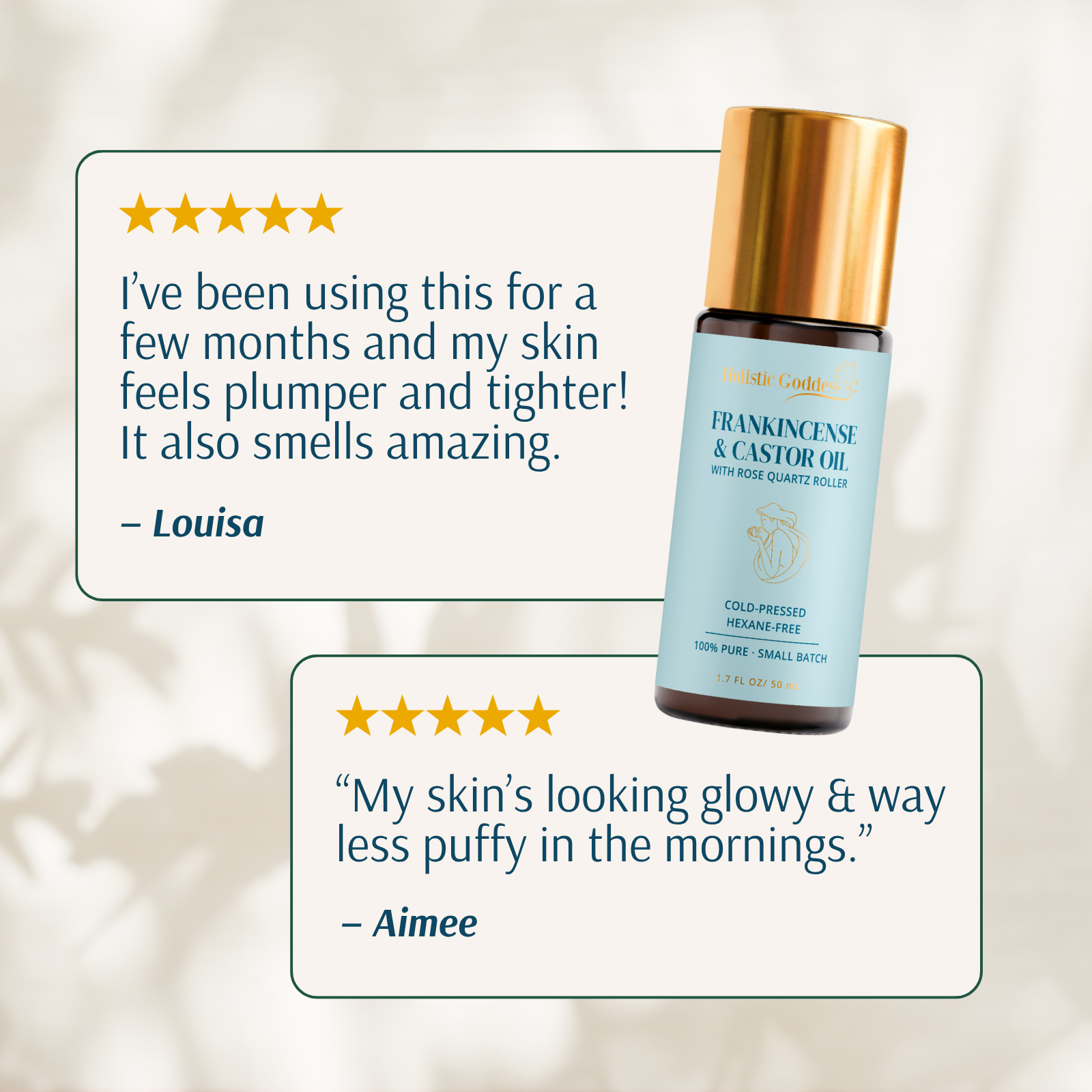 Organic Castor oil & frankincense roll-on bottle with customer reviews