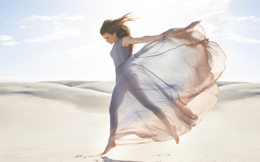 Holistic Goddess Header Image of Woman in a Dress in the dessert