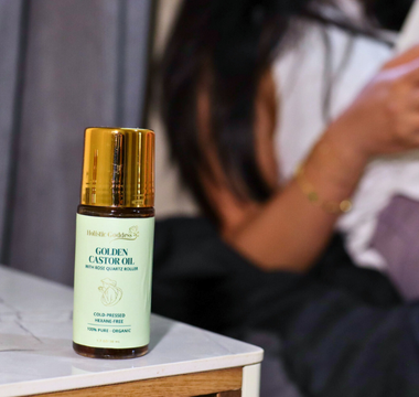 Organic Golden Castor Oil On a nightstand