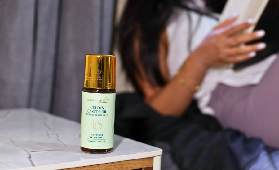 Organic Golden Castor Oil On a nightstand