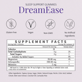 Supplement facts label for DreamEase Sleep Support Gummies on a light purple background