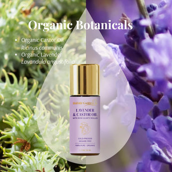 Image of lavender and Castor oil beans with botanical names:

Organic Castor oil - Ricinus Communis
Organic Lavender - Lavandual angustifolia