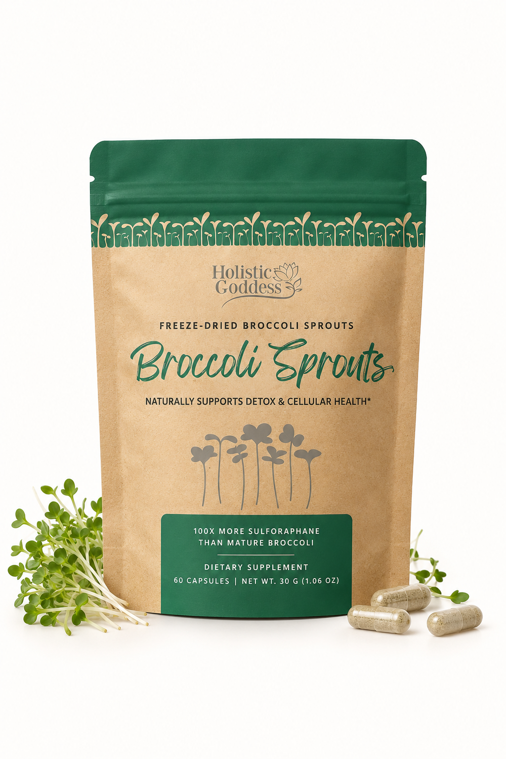 Broccoli Sprouts by Holistic Goddess – hand holding broccoli sprouts pouch 2