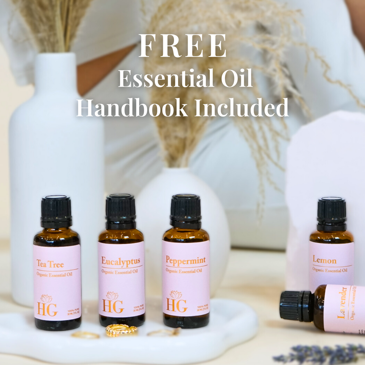 Organic Eucalyptus Essential Oil – essential oil bottle lineup (Tea Tree, Eucalyptus, Peppermint, Lemon, Lavender) with FR...