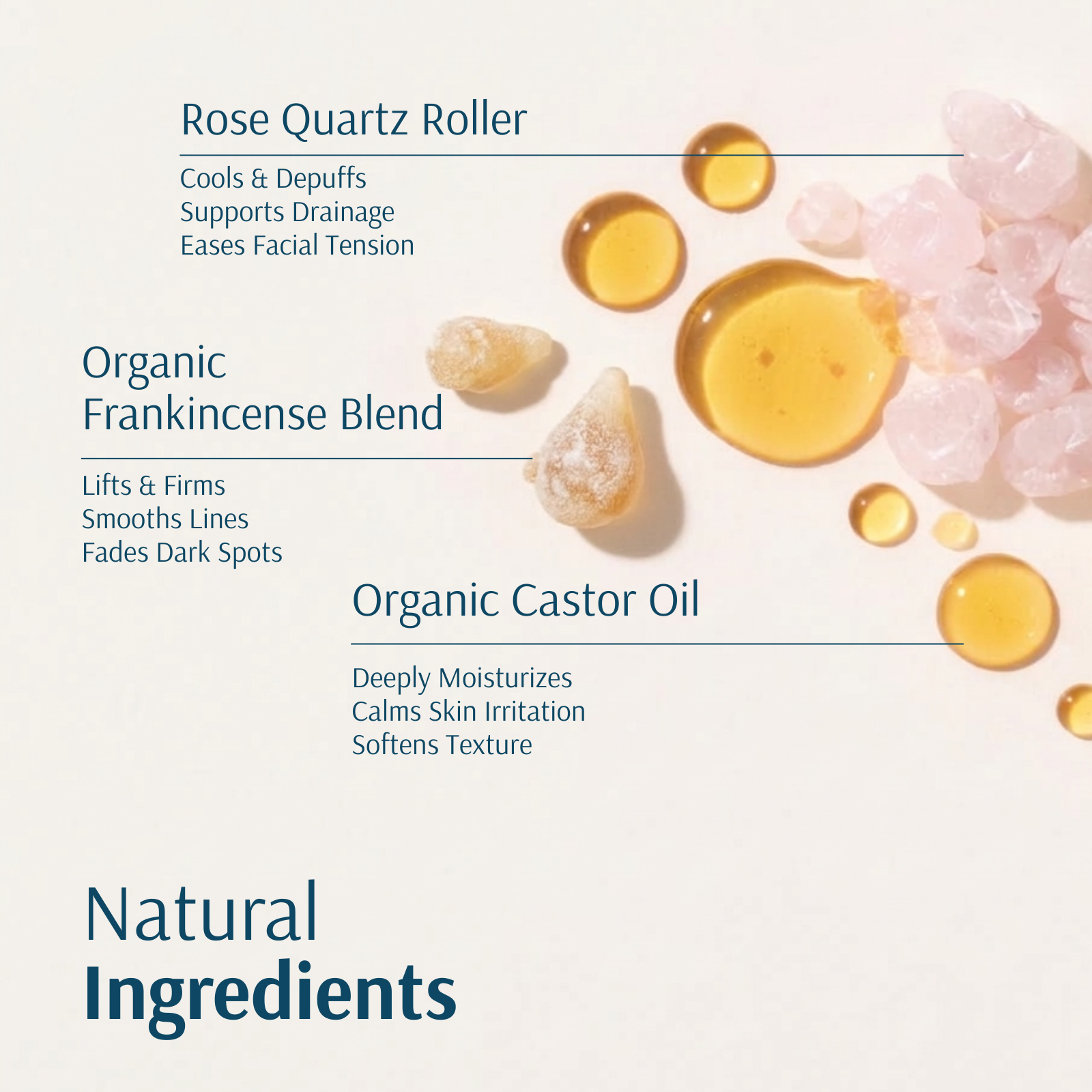 Frankincense Gua Sha Contour Kit – Natural Ingredients breakdown (rose quartz roller, frankincense, castor oil benefits) o...