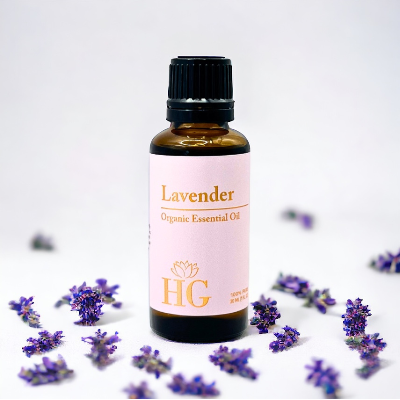 Organic Lavender Essential Oil by Holistic Goddess – bottle product shot, pink Lavender label