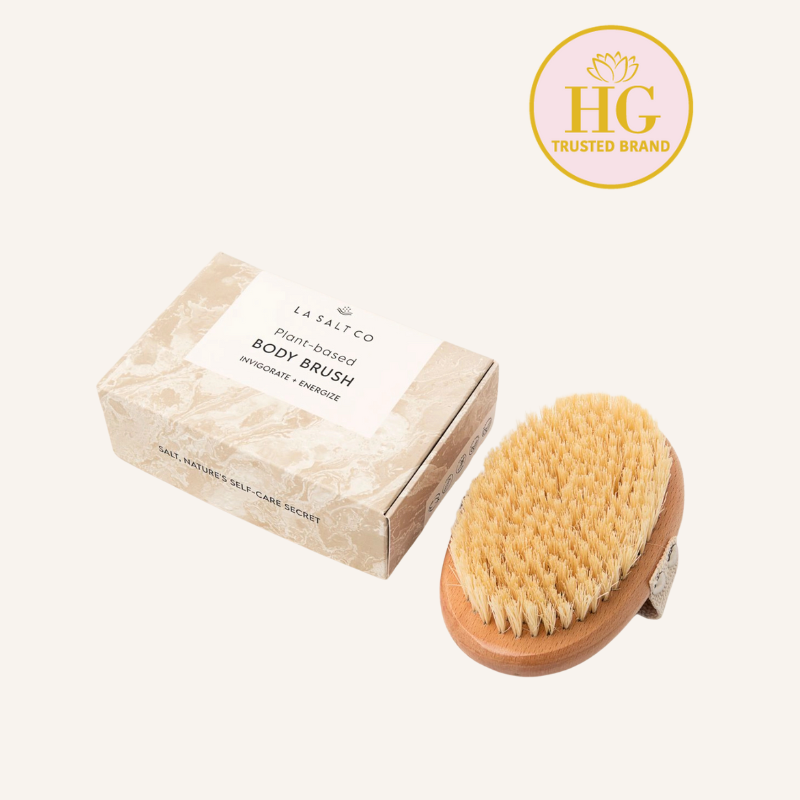 Dry Brush by LA SALT CO – box and bristle brush product shot with HG Trusted Brand badge