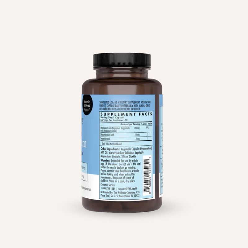 Magnesium Complex by The Wellness Company – bottle back label close-up with Supplement Facts panel