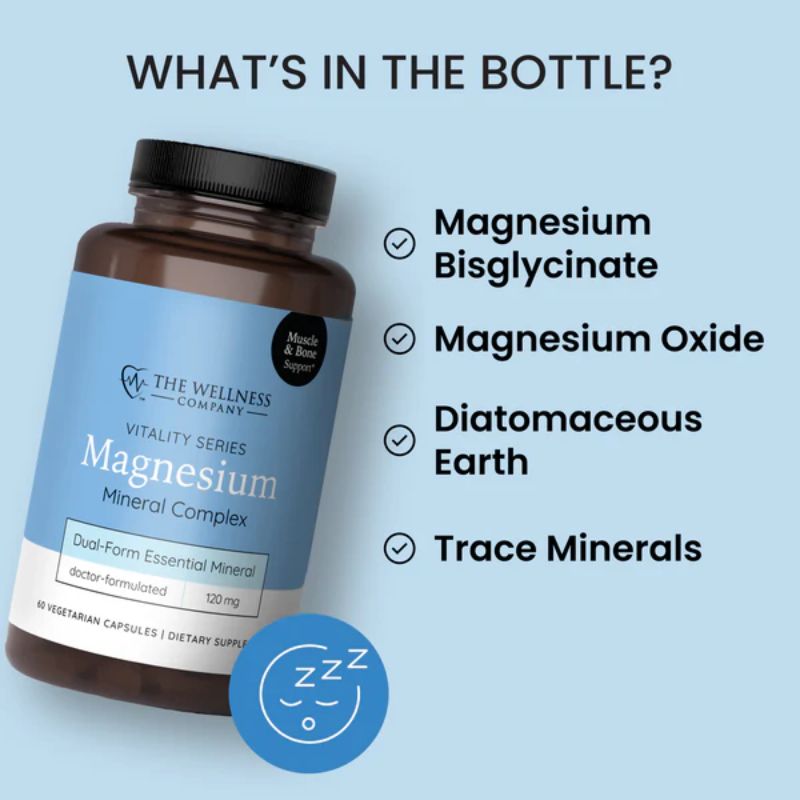 Magnesium Complex – Whats In The Bottle card (Magnesium Bisglycinate, Magnesium Oxide, Diatomaceous Earth, Trace Minerals)...