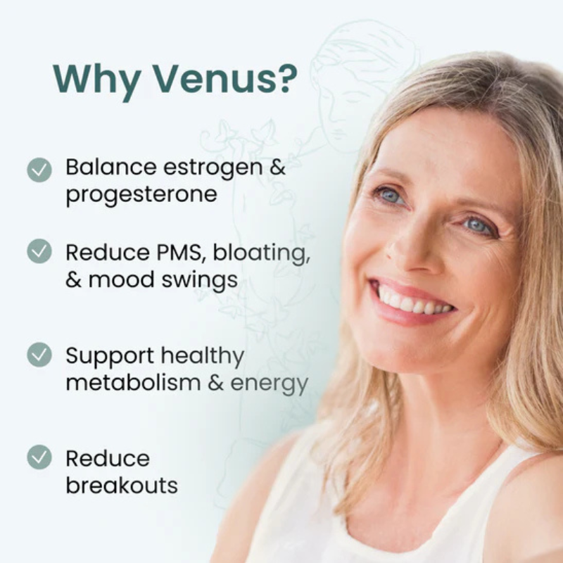 Venus – Why Venus benefit checklist (balance estrogen and progesterone, reduce PMS/bloating/mood swings, support metabolis...