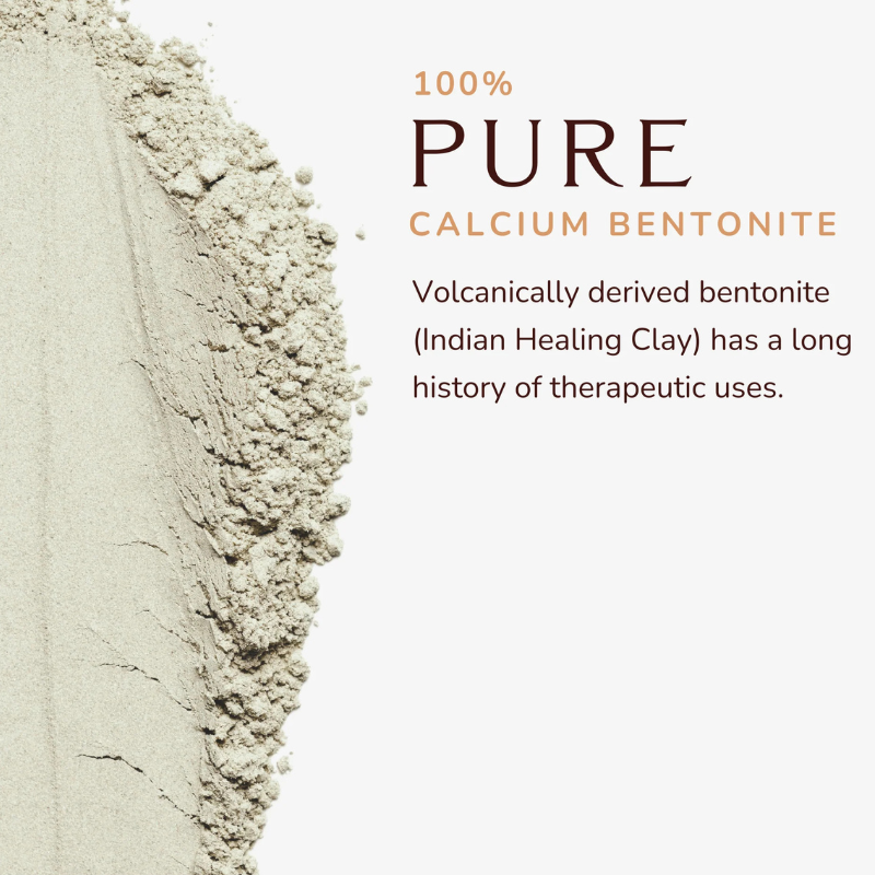 Bentonite Volcanic Clay by Yareli Wellness – clay powder texture photo, 100% Pure Calcium Bentonite headline