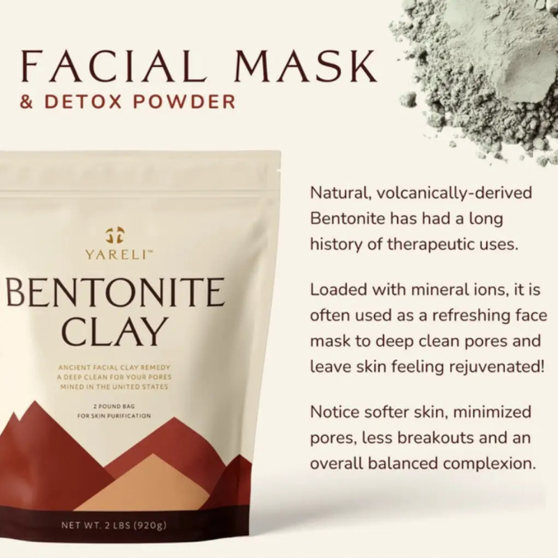 Bentonite Volcanic Clay by Yareli Wellness – Yareli bag product shot, Facial Mask and Detox Powder benefit copy
